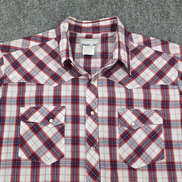 Wrangler Wrancher Shirt Mens XLT Red White Blue Plaid Pearl Snap Western Rodeo - Picture 1 of 15